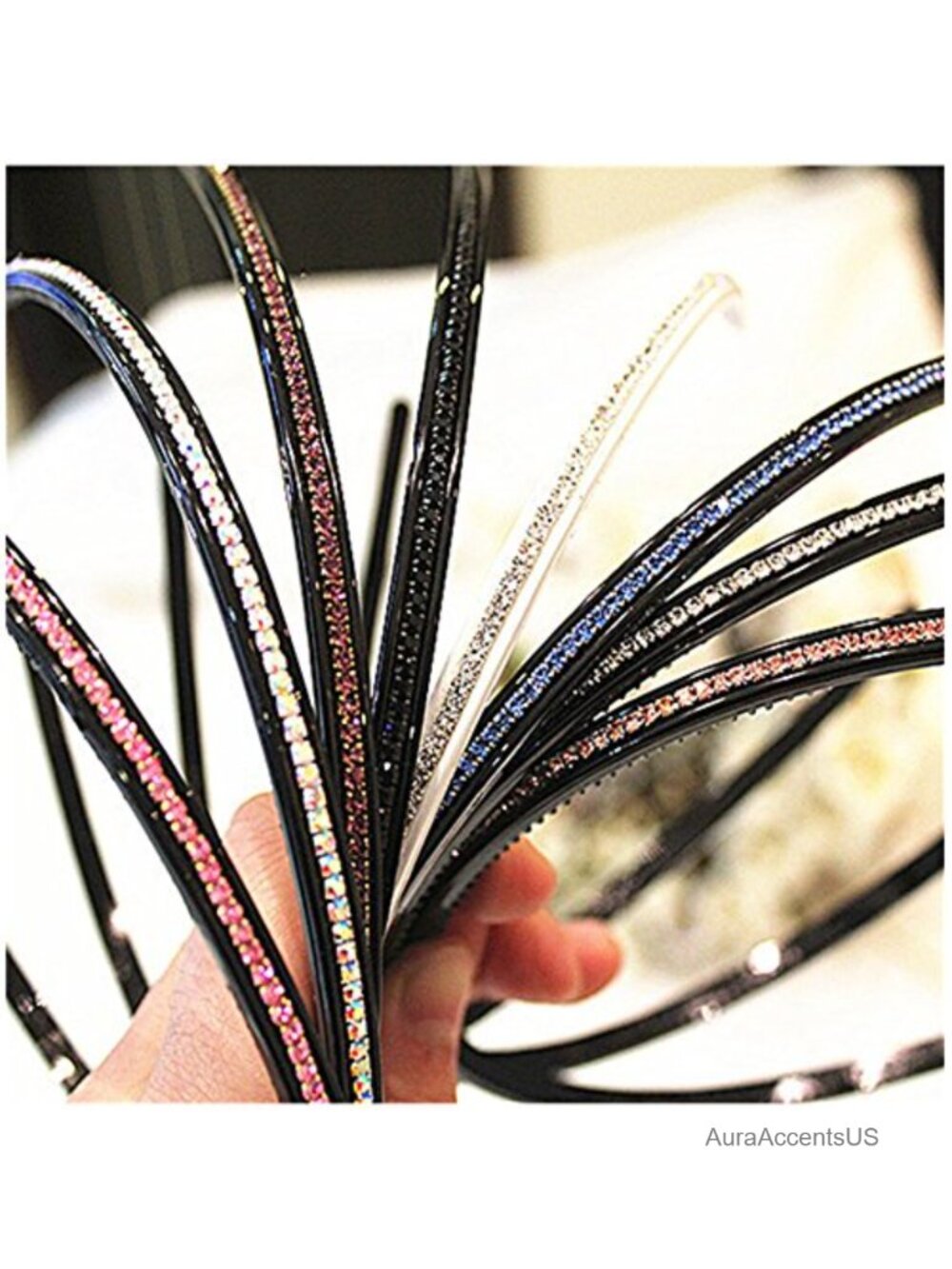 6Pc Bling Crystal Rhinestone Headband Set Thin Hair Hoop Non Slip Women Girls
